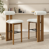 Renee Indoor Wooden Upholstered Barstool, Walnut Finished and White Upholstery, Set of 2