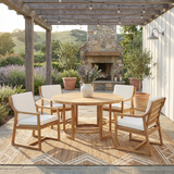 Outdoor Dining Set 5-Piece Outdoor Dining Set Patio Table And Chairs Set with Umbrella Hole for Patio, Backyard, Garden, Light Teak Wood+Beige Cushion