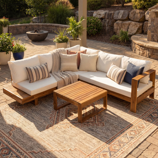 Outdoor 4pc Acacia Wood Sectional Patio Sofa Set (old sku N757S441724D)