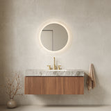MURI 48' Bathroom Vanity&Sink, Floating Plywood Storage Cabinet with Drawer&Doors, Light Gray Sintered Stone Top&Ceramic Basin with 3 Pre-drilled Faucet Holes, Pre-assembled, Brown Oak Woodgrain Color