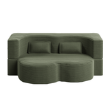 Modern Floor Sofa with 2 Pillows,Convertible Plush Corduroy Foam-Filled Sleeper Sofa Bed,15' Full Size Folding Mattress for Living Room,Guest Bed,no assembly required,Green