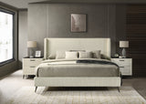 Mavela Wide Wale Corduroy Upholstery Panel King Bed with 2 Nightstands, Cream