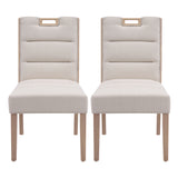 Upholstered Armless Dining Chairs, Beige Fabric & Natural Rubber Wood Frame, Set of 2
