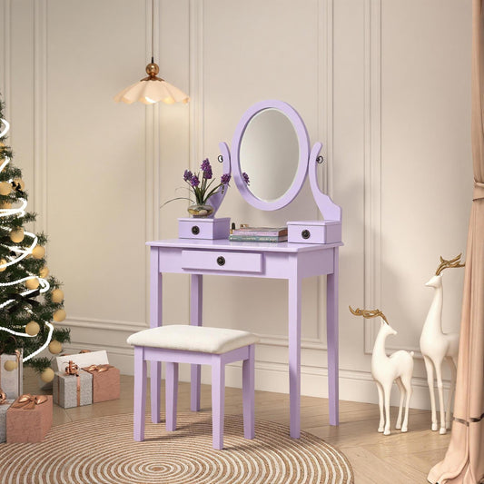 Moniys Wood Moniya Makeup Vanity Table and Stool Set, Purple