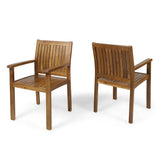 Amethyst Outdoor Dining Chair with Slat Design, Set of 2, Natural