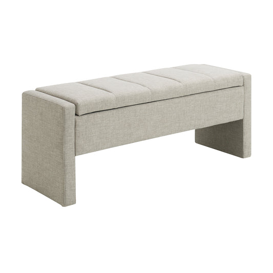 Modern Upholstered Bed End Bench with Storage, Comfy Light Grey Linen Foot Rest for Living Room and Bedroom