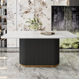 69 Inch Rectangular Faux Marble Dining Table, Black Wave Metal Base with Gold Trim, Seats 4-6 for Kitchen & Dining Room