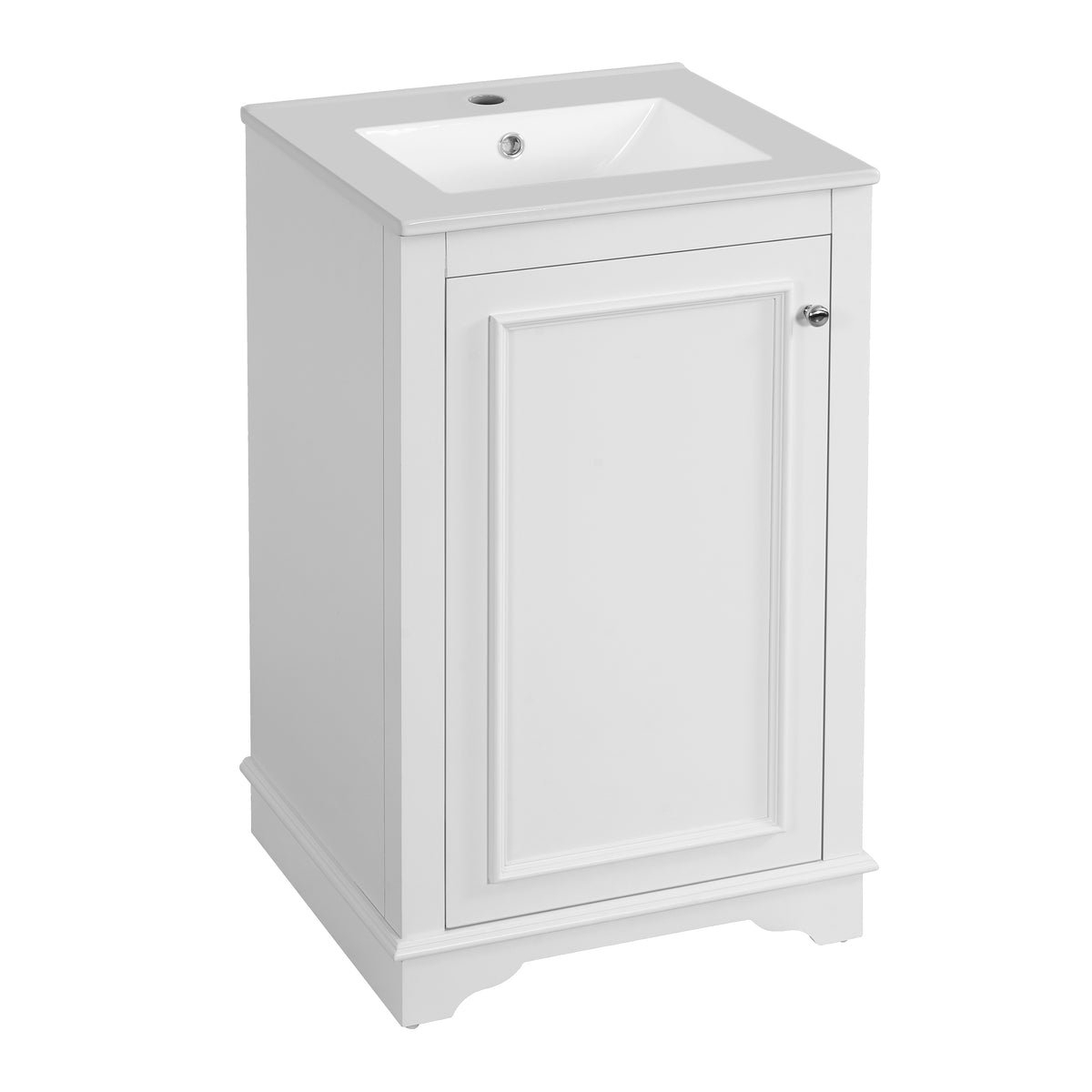 20-inch Modern Bathroom Vanity with Ceramic Sink, Freestanding Single Cabinet Set, White Finish, Solid Pine and MDF Construction, Soft-Close Door, Adjustable Shelf