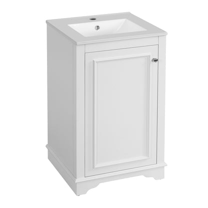 20-inch Modern Bathroom Vanity with Ceramic Sink, Freestanding Single Cabinet Set, White Finish, Solid Pine and MDF Construction, Soft-Close Door, Adjustable Shelf
