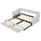 Twin XL to King Size Upholstered Daybed with Two Drawers Beige Plywood MDF Linen