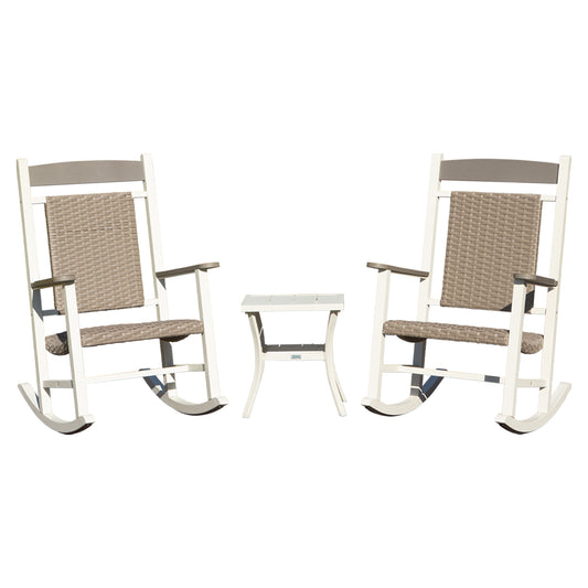 Outdoor Rocking Chairs Set of 3, Durable HDPE Patio Oversized Rockers for Adults, Wicker Rocking Chair with 380lbs Support, Weather-Resistant