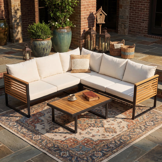 Outdoor 4pc Acacia Wood and Metal Patio Sofa Corner Set (old sku N757S438857B)