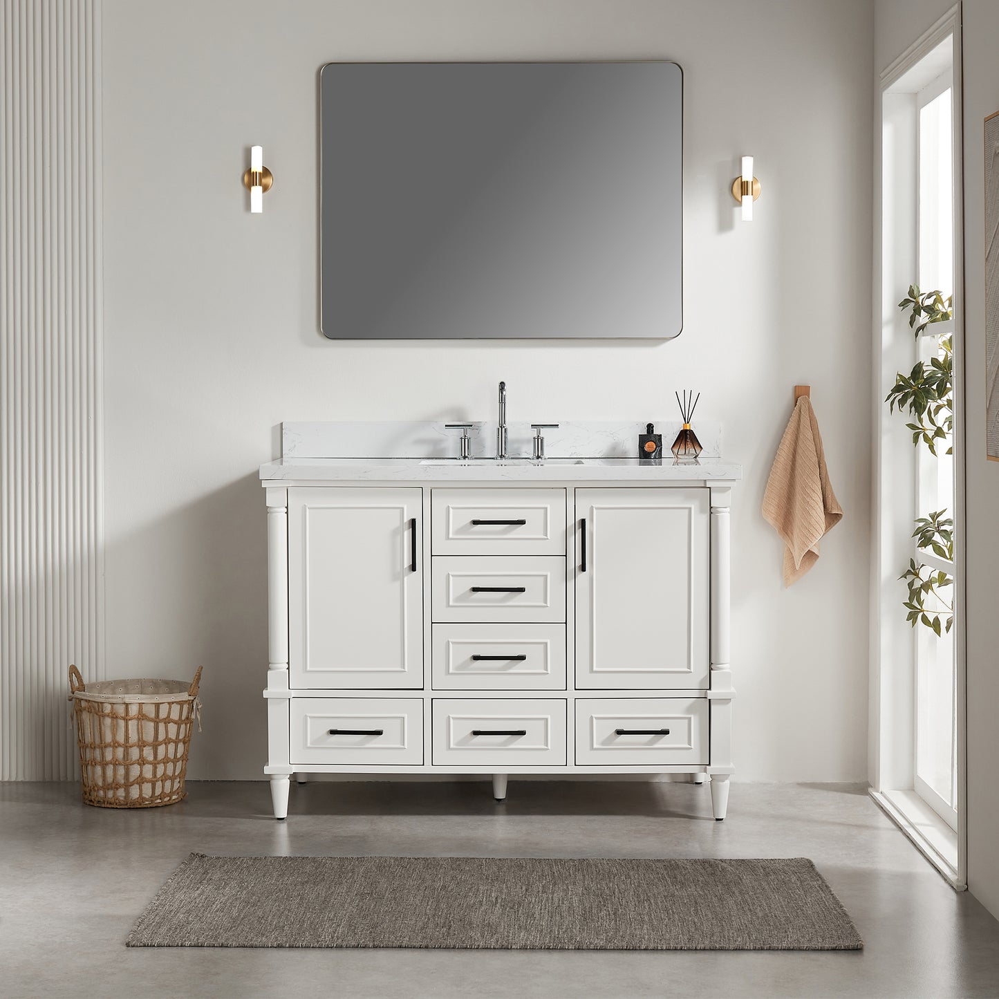 Fully Assembled 48'' Freestanding Single Bathroom Vanity with 2 Handle Sets