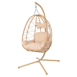 Hanging Egg Chair with Stand Indoor Outdoor PE Wicker Swing Hammock Chair with Washable Cushion for Patio Bedroom Balcony Garden