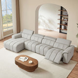 4 Seats Wall-Hugger Reclining Sofa Modern Electric Control Genuine Leather L Shaped Couch,Lounge Seat Theater Seating Furniture with USB Port, Sofa with Headrest & Footrest for Living Room,Apartment