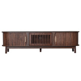 Modern Farmhouse TV Stand for 75' TVs, Wood Entertainment Center with Storage Cabinet, TV Console Table for Living Room, Bedroom in Dark Brown with Solid Wood Legs and MDF Construction