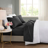 4-Piece Queen Cooling Cotton Blend Sheet Set, Black