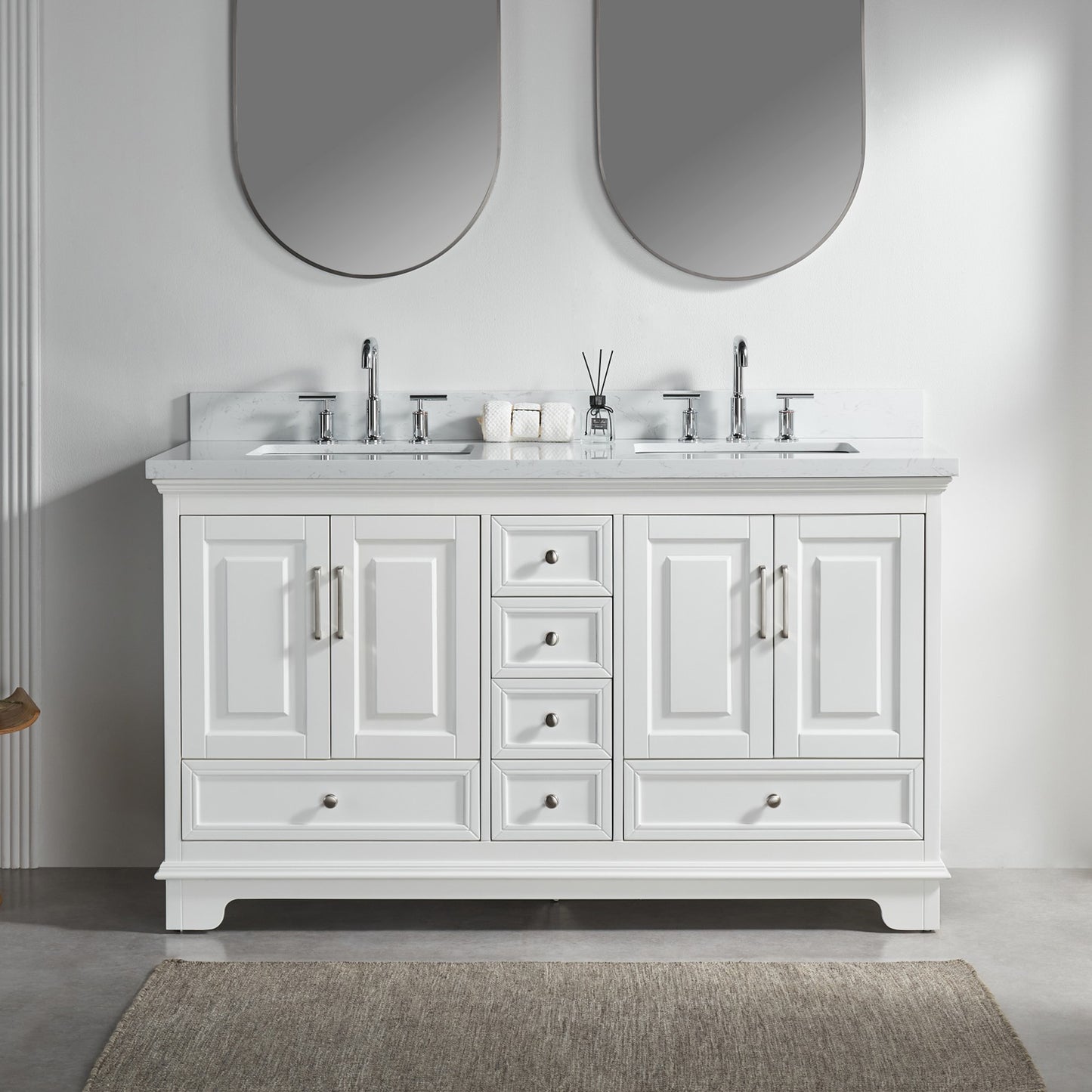 Fully Assembled 60'' Freestanding Double Bathroom Vanity with Artificial Stone