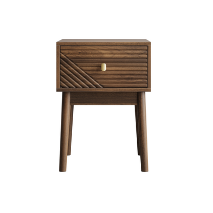 Medieval-Modern Style Walnut Bedside Table with Metal Handles, 2-Piece Set in Walnut Finish, Solid Wood and MDF Construction, 15.75 x 15.75 x 21.65 inches