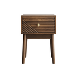 Medieval-Modern Style Walnut Bedside Table with Metal Handles, 2-Piece Set in Walnut Finish, Solid Wood and MDF Construction, 15.75 x 15.75 x 21.65 inches