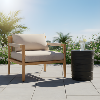 Acacia Wood & Beige Rope Chair with Lightweight Concrete Side Table Set
