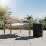 Acacia Wood & Beige Rope Chair with Lightweight Concrete Side Table Set