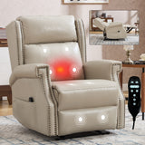 Beige Manual Recliner Chair in Faux Leather for Living Room with Heavy Duty Motion Mechanism, 8 vibrating nodes and 3 massage modes.