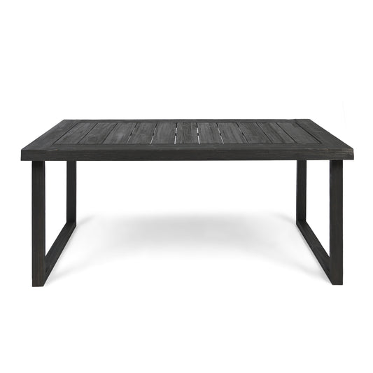 Chic Outdoor 69' Acacia Wood Dining Table with Sandblast Dark Gray Finish