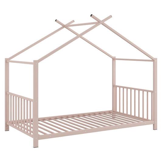 Pink Twin Size Metal House Platform Bed with Modern Design and Durable Frame