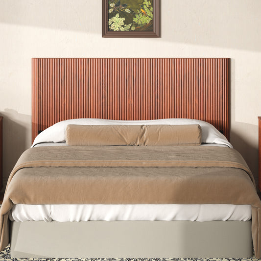 Modern Wooden Headboard with Arched Corrugated, Fits Queen Size Beds, Vertical Grain Design, Farmhouse & Vintage Style, Easy Assembly, Walnut.