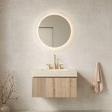 MURI 30' Bathroom Vanity&Sink, Floating Plywood Storage Cabinet with Drawer&Door, Roma Travertine Sintered Stone Top&Ceramic Basin with 3 Pre-drilled Faucet Holes, Pre-assembled, White Oak Woodgrain