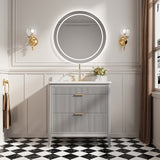 Fully Assembled 36''  Grey Freestanding Single Sink Bathroom Vanity with 2 Handle Sets and Engineered Marble Top