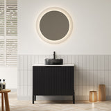TURIO 30' Bathroom Vanity with Sink, Freestanding Bathroom Storage Cabinet with 2 Doors, Transparent Black Round Glass Basin and Carrara White Sintered Stone Countertop, No Faucet, Black Color