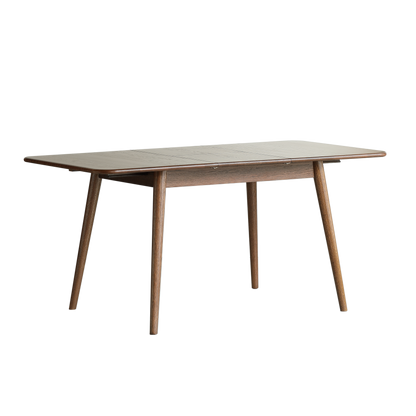 Walnut color solid oak round corner diagonal leg telescopic table 1.2-1.6m, for 6-8 people to meet Dining table wood (Walnut color)
