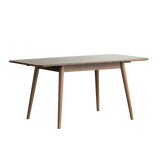 Walnut color solid oak round corner diagonal leg telescopic table 1.2-1.6m, for 6-8 people to meet Dining table wood (Walnut color)