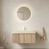 MURI 36' Bathroom Vanity&Sink, Floating Plywood Storage Cabinet with Drawer&Door, Roma Travertine Sintered Stone Top&Ceramic Basin with 1 Pre-drilled Faucet Hole, Pre-assembled, White Oak Woodgrain