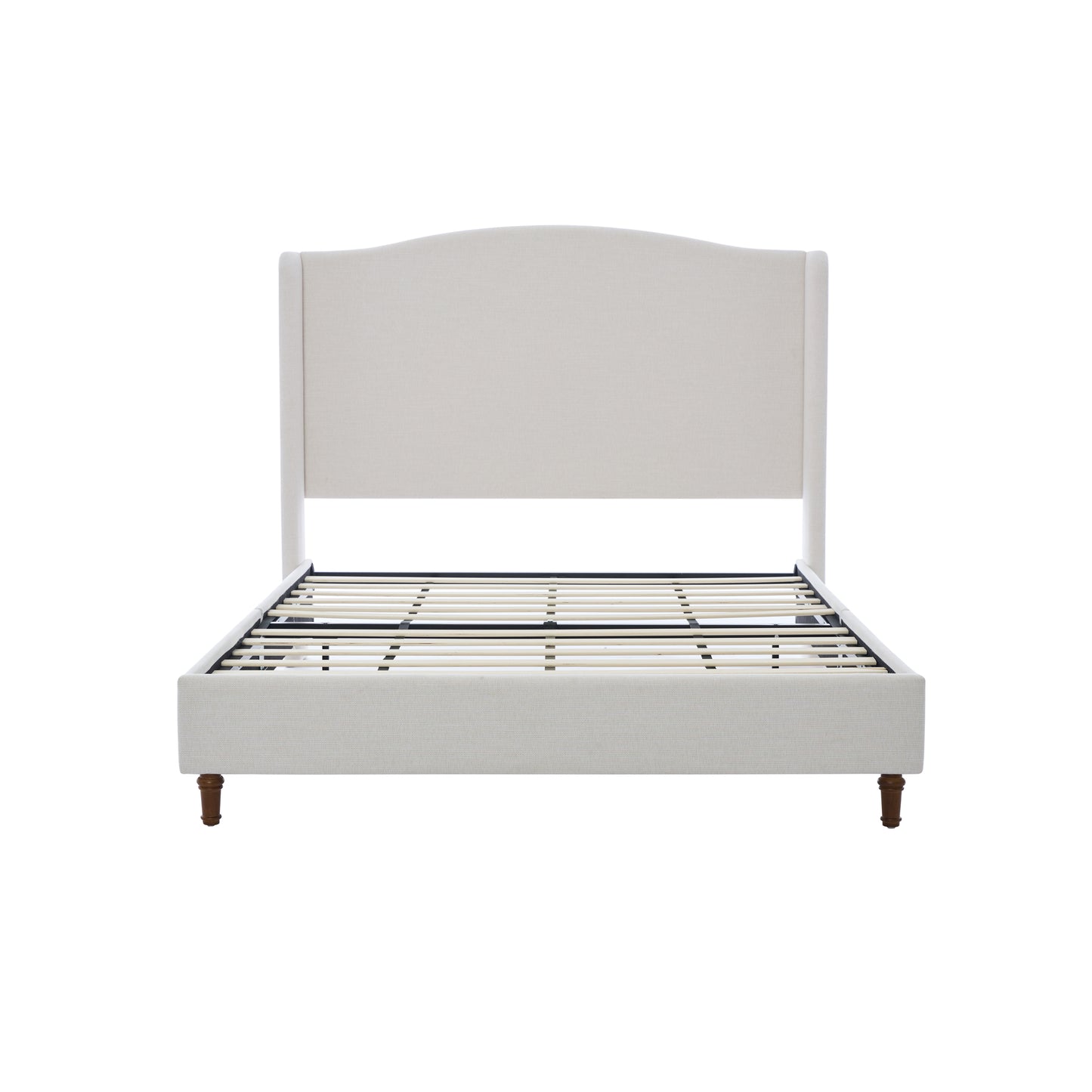 Minimalist Designs Hannah Upholstered Wingback King Bed Frame with 54' Headboard in Premium Textured Canvas Chenille Look Ivory