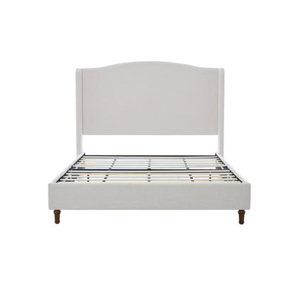 Minimalist Designs Hannah Upholstered Wingback King Bed Frame with 54' Headboard in Premium Textured Canvas Chenille Look Ivory