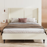 Queen Size Bed Frame with 55.5'High Back Upholstered Headboard, Boucle Fabric,12 Slat Support,Thickened Side Panels,Solid Wood Feet,No Box Spring Needed(Beige)
