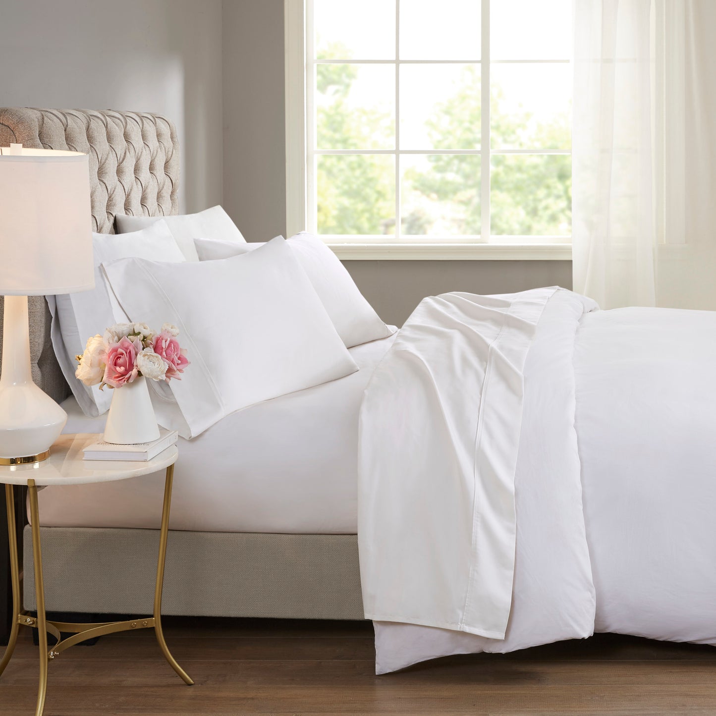 4-Piece King Cooling Cotton Blend Sheet Set, White