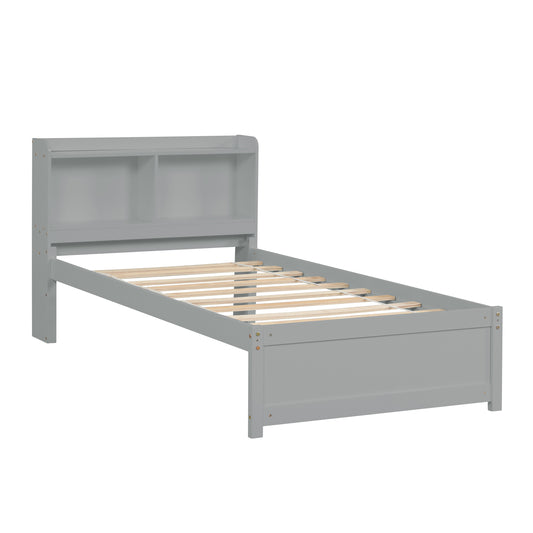 Contemporary Twin Bed with Trundle and Bookcase Storage in Grey Pine