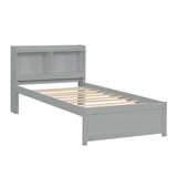 Contemporary Twin Bed with Trundle and Bookcase Storage in Grey Pine