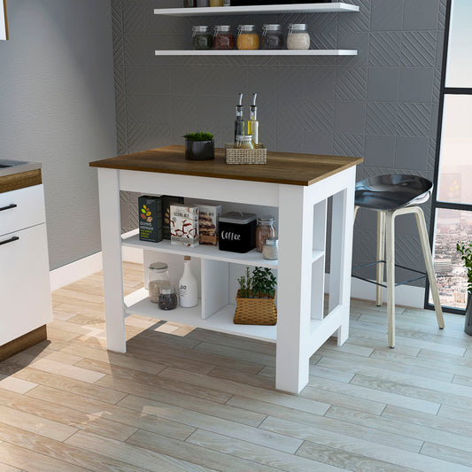 Brooklyn  Kitchen Island, Three Concealed Shelves