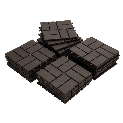 Patio Interlocking Deck Tiles, 12'x12' Square Composite Decking Tiles, Four Slat Plastic Outdoor Flooring Tile All Weather for Balcony Porch Backyard (Brown, Pack of 9)