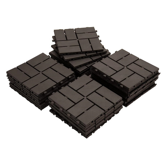 Patio Interlocking Deck Tiles, 12'x12' Square Composite Decking Tiles, Four Slat Plastic Outdoor Flooring Tile All Weather for Balcony Porch Backyard (Brown, Pack of 9)