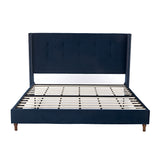 Peyton Upholstered King Bed with 54' High Headboard and Nailhead Trim Wingback in Blue Velvet, No Box Spring Needed