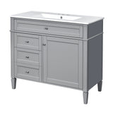 Modern Grey Bathroom Vanity with Ceramic Top Sink, 2 Drawers and Tip-out Drawer, Rectangular Storage Cabinet, 36''