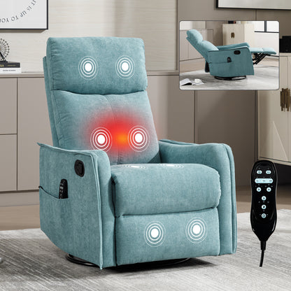 Heat Massage Manual Recliner Chair with Rocker and Swivel in Fabric for Living Room, Blue-Green