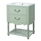 Vintage Elegant Wave Design 24'' Bathroom Vanity with Ceramic Sink, MDF & Solid Wood Cabinet, Two Drawers, Open Shelf