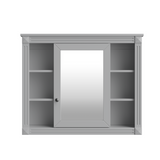 Modern Grey Wall Mounted Bathroom Storage Cabinet with Mirror, 35'' x 28'' MDF Medicine Cabinet with 6 Open Shelves and Adjustable Interior, Wall-Mounted Design